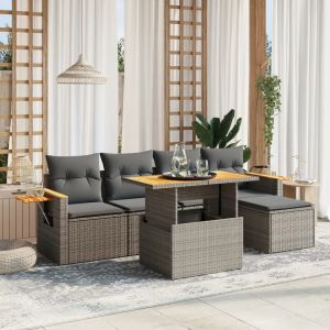 Prolenta Premium - Salon De Jardin 6 Pcs Avec Coussins Gris R&eacute;sine Tress&eacute;e - Neuf