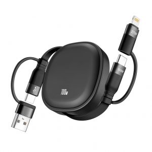 JGD-C&acirc;ble de Charge 5 en 1, 100W R&eacute;tractable Cable Chargeur Multi Embout, C&acirc;ble de Charge Rapide USB C et Transfert de Donn&eacute;es, USB-C/A vers Lightning/Type C pour iPhone,iPad Pro/Air,Galaxy,Pixel - Neuf