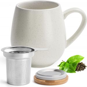 Eryi-Tasse À Thé Avec Couvercle Et Passoire - 550 Ml - Grande Tasse À Thé - Avec Infuseur - Taille Xxl - Accessoire De Thé (White) - Neuf