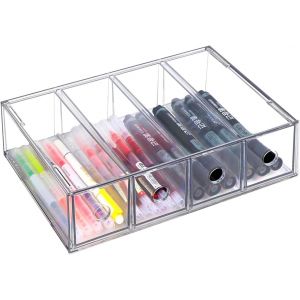 Organiseur De Bureau Avec 4 Tiroirs Coffre À Tiroirs Transparent Organiseur À Tiroirs Empilable Boîte De Rangement Avec Tiroir Amovible Pour La Papeterie,Moelle,Bureau,Lunettes De Soleil - Neuf