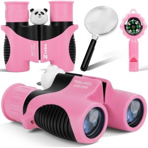 Loc-Jumelles Pour Enfants 8x21 Haute Résolution Avec Loupe Et Boussole Sifflet, Jumelles Pour Enfants De 3 À 12 Ans, Garçons Et Filles En Plein Air, Voyage, Exploration De La Nature (Rose) - Neuf