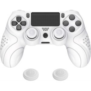 Housse Manette Pour Ps4,Protection Manette Pour Ps4 Pro,Coque Manette Pour Ps4 Slim,Coque En Silicone Ergonomique Avec Capuchon Joystick Pour Ps4-Blanc(Guardian Edition) - Neuf