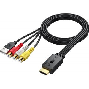 Autoutle Convertisseur Rca Vers Hdmi 1080p - Adaptateur Av 16:9/4:3, Pal/Ntsc Avec Câble Rca Femelle 60cm Pour Wii, Ps1/Ps2, Xbox, Dvd/Vhs/Vcr - Neuf