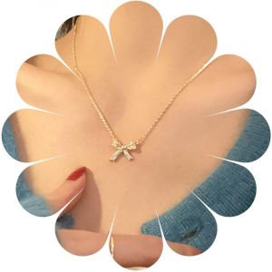 Kal-Mode Brillant Strass Noeud Papillon Collier Ras Du Cou Chaîne En Or Bling Noeud Papillon Pendentif Collier Noeud Papillon Cristal Collier Bijoux Pour Femmes Filles (Or) - Neuf