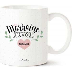 Mug Cadeau Marraine - Marraine D'amour Forever - Avec Boite Kraft - Imprim&eacute; En France - 330 Ml C&eacute;ramique - Tasse Marraine - Annonce Naissance - Bapt&ecirc;me - Demande Future Marraine - Neuf