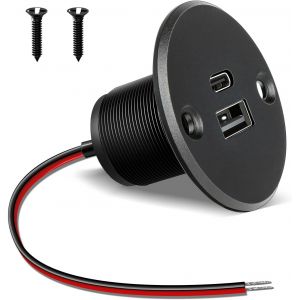 Prise Usb 12V Chargeur Camping-Car Aluminium, Double Prise Usb C Voiture Pd3.0 Et Qc3.0 Charge Rapide Pour Bateau Marine Camion Caravane, Sortie De 24W Par Port(1 Grand Panneau) - Neuf