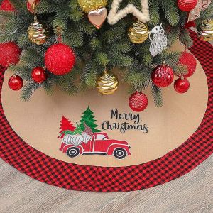 Jupe de sapin de No&euml;l en toile de jute de 119 cm, tapis doux &agrave; carreaux rouges et noirs compatible avec le sapin, cadeau de d&eacute;coration de No&euml;l pour les enfants et les amis - Neuf