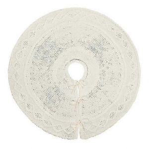 Jupe de sapin de No&euml;l tricot&eacute;e &agrave; motif losanges et bordure rustique. Col rond pour sapin. - Neuf