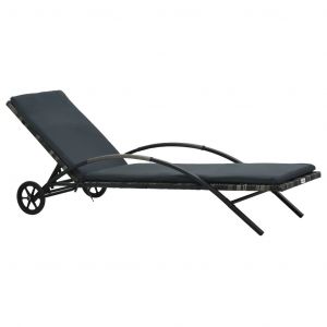 Prolenta Premium - Chaise Longue Avec Coussin Et Roues R&eacute;sine Tress&eacute;e Anthracite - Neuf