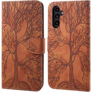 JGD-Coque pour Samsung Galaxy A56, Arbre de Vie Papillon Motif Housse Case en Cuir Synth&eacute;tique Cover &agrave; Rabat, Portefeuille &Eacute;tui de Protection avec Fentes pour Cartes, Brun - Neuf