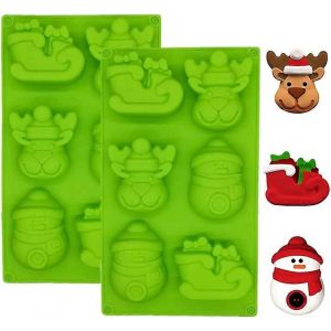 Vente Promotionnelle Moule En Silicone De No&euml;l,Paquet De 2 Breezo Grand 6 Cavit&eacute;s Elk Tra&icirc;neau Bonhomme De Neige Formes Moules &Agrave; G&acirc;teau Savon Bonbons Chocolat Muffin - Neuf