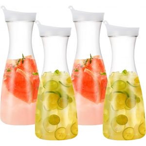 Cmws-Lot De 4 Carafes &Agrave; Eau En Plastique 1l Pichet &Agrave; Jus Avec Couvercle Transparent Bouteilles De Jus En Plastique Carafe &Agrave; Eau Froide Pour Eau,Caf&eacute;,Lait,Th&eacute;,Jus,Boissons Et Vin(Blanc) - Neuf