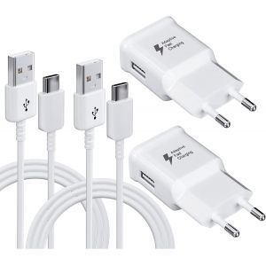 2-Pack Kit Chargeur Rapide Adaptatif Avec 120Cm C&acirc;ble Usb Type C Compatible Avec Samsung Galaxy S8 S8+ S9 Plus S9+ S10 S10 Plus S10E A50 A51 A40 A42 5G A5 Usb-C, Chargeur Rapide Bloc D'Alimentation - Neuf