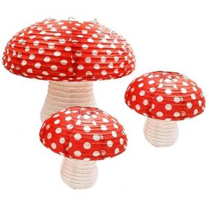 Kalanka-3 Pcs Large Red Mushroom Paper Lanterns Easter Decorations Forest Jungle Wonderland Theme Boys Birthday Toadstools Baby Shower Cottage Patio Decorations - Neuf