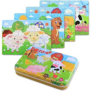 ERYI-Puzzle Enfant 2 3 4 Ans - 5 En 1 Progressif Educa Puzzles Avec Boîte, Jouet Éducatif Montessori Apprentissage Cognitif, Drôle Jeux Cadeau Anniversaire Pour Fille Garçon Bebe(Animaux De Ferme) - Neuf