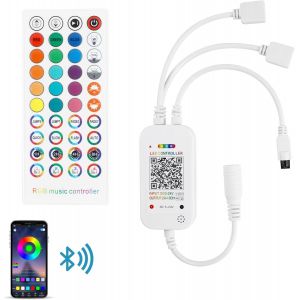 Contrôleur Musical Led Rgb Bluetooth Et Télécommande Ir 40 Touches,Contrôleur Rgb Synchronisé Avec La Musique 2 Ports 4 Broches Dc 5-24v Pour Bande Led Smd 5050 3528 - Neuf