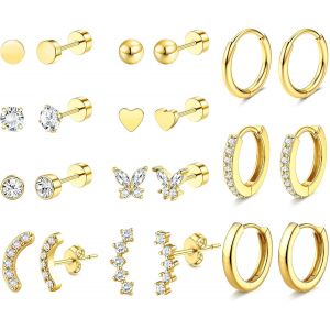 11 Paires Boucle D'oreille Femme Acier Inoxydabler Piercing Cartilage Boucles D'oreilles En Or 18k Piercings D'oreille Ensembles De Boucles D'oreilles Pour Plusieurs Piercing Oreille.[X2407] - Neuf