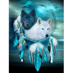 Kit De Peinture Diamant 5d Motif Loup Noir Et Blanc, 30 X 40 Cm, Kit Complet, En Nombre, De La Broderie Au Point De Croix - Neuf