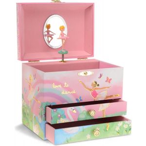 Bo&icirc;te &agrave; Musique de Rangement de Bijoux pour Fille,Danseuse Ballerine et Arc-en-Ciel,avec 2 Tiroirs de Rangement-M&eacute;lodie Le Lac des Cygnes - Neuf
