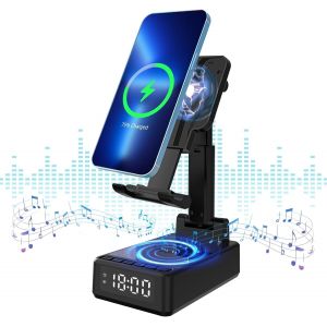 Support De Téléphone Portable Avec Haut-Parleur Bluetooth, Prend En Charge La Charge Sans Fil De 15 W, Son Surround Hd Et Réveil, Support De Téléphone Portable Pour Haut-Parleur Bluetooth - Neuf
