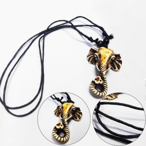 Collier Pendentif &Eacute;l&eacute;phant Pour Hommes / Cha&icirc;ne Pendentif T&ecirc;te D'&eacute;l&eacute;phant / Cha&icirc;ne De Corde T&ecirc;te D'&eacute;l&eacute;phant / Cha&icirc;ne De Collier De Mode Avec Pendentif &Eacute;l&eacute;phant Pour Hommes - Neuf