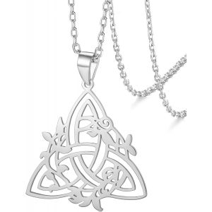 Kales-Collier Noeud Celtique En Acier Inoxydable Avec Pendentif En Forme De Noeud De La Trinit&eacute; Irlandaise Avec Pendentif Triangle Avec Feuille De Vigne-Bijoux Pour Homme Et Femme - Neuf