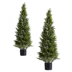 Lot de 2 Arbres Topiaires Artificiels en C&egrave;dre-Duoku-Hauteur de 1219 mm-Pin D&eacute;coratif R&eacute;aliste-pour Embellir - Neuf