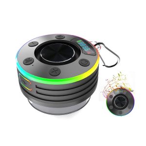 Enceinte de douche Bluetooth 5.3 r&eacute;sistante &agrave; l'eau avec ventouse et lumi&egrave;res RGB - Neuf