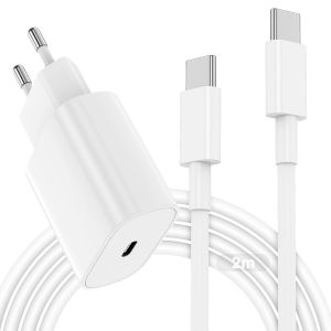 JGD-Chargeur Rapide 20W et c&acirc;ble USB C &agrave; C 2m, Chargeur USB C avec c&acirc;ble de 2 m&egrave;tres pour Apple iphone air/17/16e/15 Pro Max/Plus/pour ipad pro/12.9/11/10/air/mini, Alimentation Type C Charge Rapide - Neuf