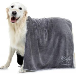 Jgd-&reg; Serviette Chien Super Absorbante &iquest; Serviette Pour Chien Xl 140x70cm, Microfibre Ultra Douce, S&eacute;chage Rapide, Serviettes Artisanales De Qualit&eacute; Pour Chiens (Lot De 1, Gris/Argent) - Neuf