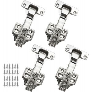 Charniere Porte Placard, Charniere Porte Cuisine Lot de 4, Charni&egrave;re Porte 35 mm &agrave; Fermeture Douce, Inox Charni&egrave;re Invisible 110&deg; R&eacute;glable avec Amortisseur pour Meubles,Armoires, Cuisines et Bureaux - Neuf