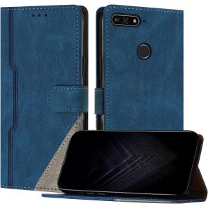 Kal-Étui Pour Huawei Y6 Prime/Y6 2018/Honor 7a/Enjoy 8e, Housse En Cuir Pu Avec [Protection Antichoc Tpu] [Fonction Support] [Porte-Cartes ] Antichoc Magnétique Coque Pour Honor 7a - Bleu - Neuf