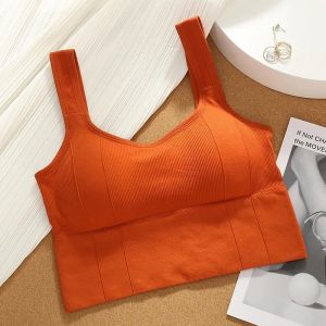 Femmes Sans Couture Crop Top Fitness Sous-Vêtements Fil Gratuit En Forme De U Bretelles Larges Soutien-Gorge De Sport Été Décontracté Une Pièce Tube Tops.Orange.40-60kg - Neuf