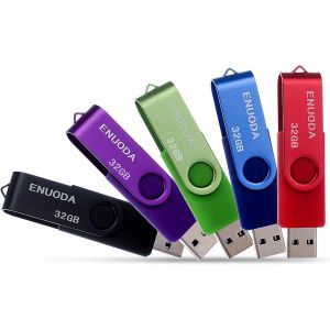 Cl&eacute; USB 32 Go Lot de 5 Cle USB 2.0 Flash Drive Stockage Rotation Disque M&eacute;moire Stick avec Lumi&egrave;re LED (Rouge Vert Noir Bleu Violet) - Neuf