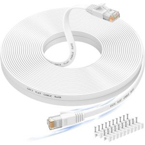 Câble Ethernet 15m, RJ45 Cat 6 Cable réseau, Cable Internet haut débit avec connecteur testeur rj45 pour modem routeur swtich, compatible en amont avec le Cable Ethernet Cat 7/Cat 8-Blanc - Neuf