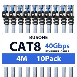 Cat 8 C&acirc;ble Ethernet 4M (10 Pi&egrave;ces), C&acirc;ble R&eacute;seau Lan Gigabit Rj45 Plat Haut D&eacute;bit, Tress&eacute; Cable Internet 40Gbps 2000Mhz Compatible Avec Pc, Routeurs, Modems[Z1122] - Neuf