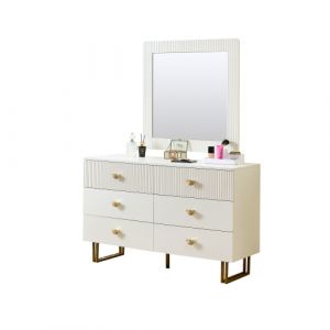 Ensemble buffet-miroir en blanc, commode 6 tiroirs avec accents dor&iquest;&iquest;s et miroir carr&iquest;&iquest; 80x80 cm - Neuf