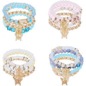 Eryi-16 Pcs 4 Ensembles De Bracelets En Cristal Papillon Bohème Pendentif En Pierre Papillon Bracelets À Breloques Papillon Porte Bonheur Sentiments De Bijoux De Saint Valentin Et De Noël - Neuf