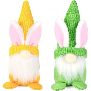 Decoracion De Pâques, 2 Poupée En Peluche Gnome Pâques, Deco Pâques Naines,Décorations De Gnome, Lapin De Pâques Decoration Pour La Décoration Et Les Cadeaux, Vertes Et Jaunes - Neuf