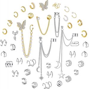 Kal-42pcs Oreille Manchette Boucles D'oreilles Pour Femmes Chaîne Boucles D'oreilles Réglable Helix Cartilage Clip On Wrap Clips Oreilles Non Percées Boucle D'oreille Ensemble - Neuf