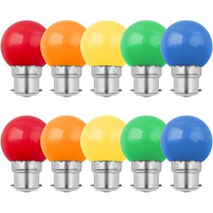 Pack de 10 B22 1W a MENÉ les Ampoules à Baïonnette Bouchon Équivalent à 10W Ampoule à Incandescence G45 Mini Globe Ampoule Rouge Vert Bleu Orange Jaune pour les mariages, Halloween, Noël - Neuf
