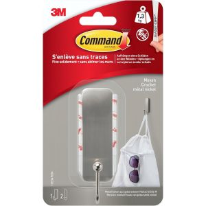 Crochet Nickel Bross&eacute; Mod&egrave;le Moyen-1 Crochet,2 Languettes pour l'int&eacute;rieur,1,3 kg-Accrochage sans Dommage - Neuf