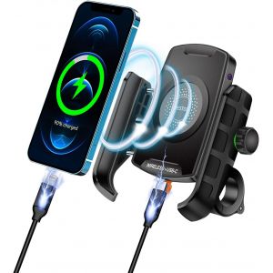 Qc3.0 Usb C Motorcycle Handlebar Wireless Phone Holder Works With 12v/24v Motorcycles Or By Plugging To A Universal Usb A Socket For 4-7 Inch Cell Phones - Neuf