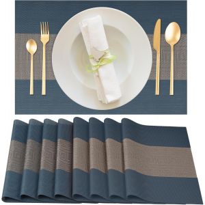 Sjzg-Lot De 8 Sets De Table Lavable, Sets Table Plastique Pvc, Tissé Lavable Napperons Résistant À Chaleur Antidérapant, Pour Cuisine Table À Manger, Facile À Nettoyer Et Stocker(30x45cm, Bleu) - Neuf