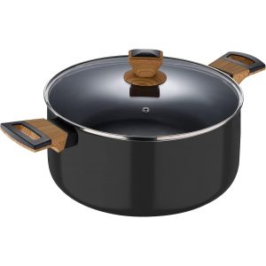 Earth Black - Sucrepan De Cuisine De 20 Cm - Fabriqu&eacute; En Aluminium Press&eacute; Avec Des Poign&eacute;es En Bois Ergonomiques - Antiition - Pour L'induction Et Toutes Sortes De Cuisines - Gray - Neuf