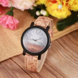 Femme Homme &Eacute;tudiant Quartz Montre-Bracelet Ronde Pu Strap Montre-Bracelet (Cadran Du D&eacute;sert) - Neuf