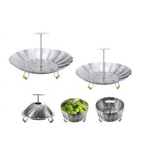 Ensemble De 2 Paniers Vapeur En Acier Inoxydable Avec Poign&eacute;e Amovible - Neuf