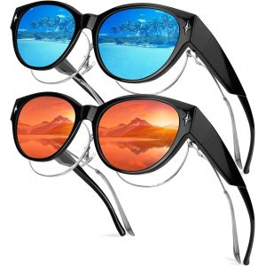 Asas-2 Paires Polarisées Surlunettes De Soleil Femme Homme,Sur Lunette De Soleil Polarisée Avec Protection Uv400,Lunette Polarisante Cadre Rond,Idéales Pour Pêche Conduite Voyage Cyclisme Sport - Neuf