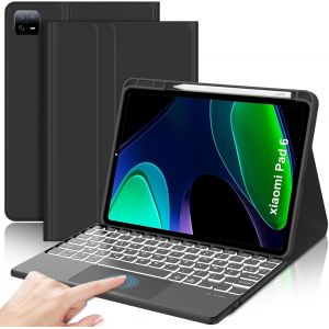 Coque Clavier Xiaomi Pad 6 11"" Pavé Tactile, Rétroéclairage 7 Couleurs, Coque En Cuir Avec Touchpad Clavier Bluetooth Magnétique Amovible Azerty Français Pour Xiaomi Pad 6 / Pad 6 Pro 11"" 2023, Noir - Neuf