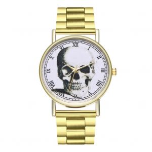 Montre A Quartz Zhoulianfa Avec Bracelet En Acier Et Cadran A Motif Tete De Mort, Unisexe - Neuf
